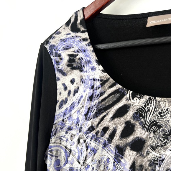 Chico’s Size 1 or M Medium Black Leopard Blouse Shirt Top Casual Work - Picture 3 of 6